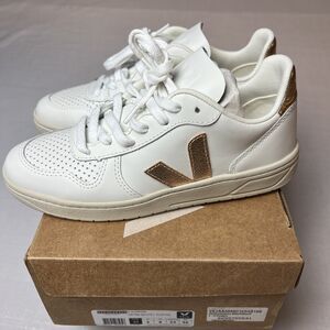 Veja White Sneakers with Rose Gold V Logo